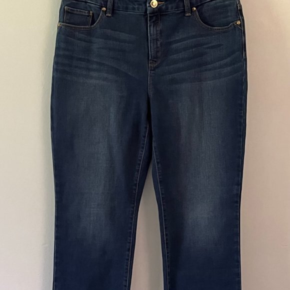 Chico's So Slimming Girlfriend Straight Leg Dark Denim Jean sz 1.5 (10) short - Picture 1 of 11